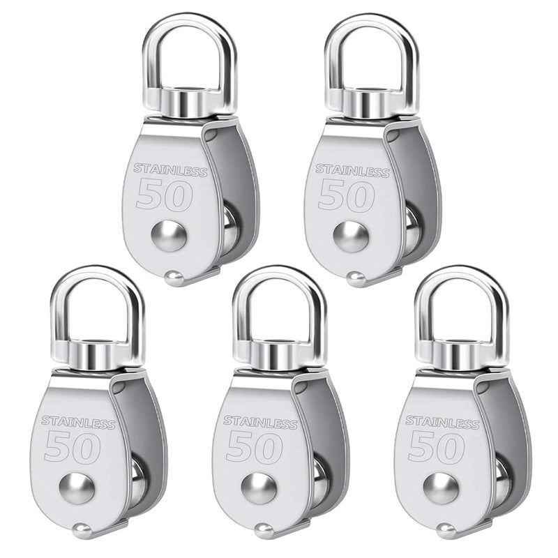 Twours Pulley 304 Stainless Steel Single Pulley Block M50 Small Heavy Duty Swivel Bearing Pulley System for Rigging, Lifting, Cargo Transportation,Gym Equipment (M50 5PCS) - Image 1